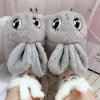 Slippers Millffy fofo rosa coelho cinza chinelo de corda de desenho animado de pellancia ladeiras femininas inverno quente coelho casa chinelo de mulher