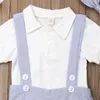 Kledingsets 2024 Baby Jongenskleding Set Geboren Zomer Peuter Kids Gentleman Outfit Bowtie Shirt Bib Broek Kinderen 2 stuks