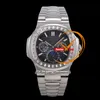 5740 Calendário Perpétuo A324SC Relógio Masculino Automático TWF Diamantes Moldura Cinza Textura Mostrador Pulseira de Aço Inoxidável Super Edição Reloj Hombre Puretimewatch PTPP