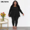 Define cm.yaya moda plus size size feminino feminino manga longa flare ueck tshirt and calça 2023 rua dois conjuntos de 2 peças tracksuit de roupa