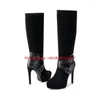 Stiefel Mode Frauen Schwarz Wildleder High Heels Knie Plattform Schuhe Marke Herbst Winter Schnee Botas femininos