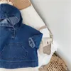 Giacche Bambino Bambino Denim Per ragazze Giacca con cappuccio blu Pullover Cappotto Infantile Capispalla casual Bambini Jean Felpe con cappuccio Adatto 1-8 anni