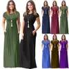 Robe longue de couleur unie pour femmes, nouvelle collection d'été à manches courtes et poches