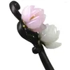 Hair Clips Ebony Stick Fresh Water Pearl Azure Stone Flower Sticks Pin Chinese Jewelry Vintage Wooden Accessories WIGO0789B