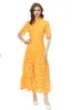 Women's Runway Dresses Stand Collar Short Sleeves Embroidery Hollow Out High Street Elegant Designer Mid Vestidos