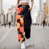 Calças femininas correndo calças de moda feminina abóbora halloween adequado impressão inferior sweatpants com bolsos cintura alta casual
