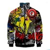 Jaquetas masculinas engraçado graffiti padrão 3d jaqueta homens mulheres harajuku hip hop estilo casaco casual colarinho zíper moletom top