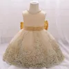 Summer Sequins Bow Baby Girl Dress Gold 1st First Birthday Princess Wedding Kids Party Dresses For Girl Bridemaids Evening Gown 240307