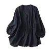 Damesblouses Lichtgewicht blouse Stijlvolle trui met V-hals Tops voor de lente zomer Effen overhemd met halve mouw en strakke pasvorm in de taille