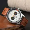 Breitl Wrist for Men 2023 Mens Watches Five Needles All Dials Work Quartz Watch High Quality Brand Clock Chronograph Fashion Leather Strap Top Time