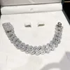 Collier chaîne à maillons cubains en argent VVS Moissanite glacé Hiphop de 18 mm