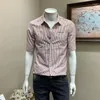 Camicie casual da uomo Camicia e camicetta Mezza manica Abbigliamento Nero Maschile Top Ricamo a righe Asia Sociale Alta qualità con maniche normali