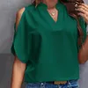 Women's Blouses Short Sleeve Shirt Stylish V-neck Cold Shoulder Blouse Loose Fit Solid Color Pullover Top Elegant For Fashionable