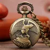 Vintage antik brons örnvingar fick titta på liten storlek kvarts analoga klockor halsbandskedja gåva för män kvinnor reloj de bolsil272y