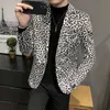 Fashion Boutique Velveteen Leopard Print Casual Mens Blazer Male Slim Dress Stage Suit Jacket Coat 240309