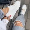 Buty duże rozmiary kobiety Flats Oxford Kobieta 2022 Spring Autumn Metal White Platform Mokorsykom damskie buty na płótnie