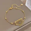 14 k Gelbgold Geometrische Retro Hohl Pfau Schwanz Blume Anhänger Halskette Armband Für Frauen Goldene Kette Schmuck Set