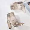 HBP Non-Brand Luxury Style Fashion Zipper Up Ankle Bootie Sexy Snakeskin Women Chunky Heels Party Short Boots Women Designer Boots