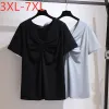 Tops New 2021 Summer Plus Size Women Clothing Tops Large Short Sleeve Loose Cotton Blue Fold Vneck Tshirt 3XL 4XL 5XL 6XL 7XL