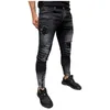 Męskie dżinsy męskie dziura kolan rozciągnięta chude dżinsowe spodnie solidny kolor czarny niebieski wiosna letni styl hip-hopowy Slim Fit Spoders