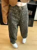 Damesjeans 2024 Retro Fashion Leopard Print Women High Tailed Pants Streetwear Wide Leg Denim Trousers 2000s Y2K Baggy