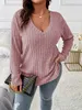 Camicie da donna Pullover Top Camicia a coste a maniche lunghe con scollo a V Camicette casual T-shirt Taglie forti XL-5XL