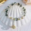 Strand Feehow Hur Pearl Open Pärled Armele For Women Elegance Green Crystal Bead Armband Charms Utsökta hängsmycken gåvor