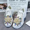 Scarpe casual da donna scarpe sportive in rete perline strass sneakers piattaforma stringata bianca Lady fai da te Lolita Sweet