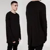 Men's T Shirts 2024 High Street Long Sleeve Shirt Men Hip Hop Dance Arc Hem Bottoming Clothing