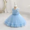 Flickaklänningar Baby Party Princess Dress Solid Color Lace Appliques Pärlor för bröllopsfödelsedagsdop Vestido Toddler Child Costume