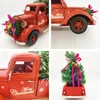 Dekorativa figurer röd vintage klassisk lastbil metall fordon antik bil för hemma miniatyr julfest bordsdekoration år gåva