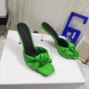 Kledingschoenen Rose Rood Vierkante Teen Strik Gouden Hak Sandalen Vrouw Zomer 2024 Groene Open Slippers Mode Hoog Voor Vrouwen