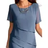 Robe de travail fourreau en mousseline de soie pour femmes, mi-longue, col rond, manches courtes, uni, coupe ample, bleu vin, vert, été, 240306