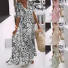 Casual Dresses Summer For Women 2024 Robe Womens Boho Floral V Neck Short Sleeve Flowy Swing A Line Long Dress