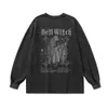 Ghost Print Vintage Washed Unisex Long Sleeve Oversized Grunge Y2k T Shirts Men Goth Tees Hip Hop Streetwear Harajuku Cotton Top 240314