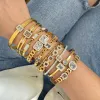 New Design Cubic Zircon 14k Yellow Gold Bangles Bracelets for Women Geometric Gold Color Waterproof Fashion Jewelry