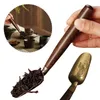 Skedar lösa blad te skopa långa handtag lämnar väljare multifunktion kreativ spade vintage ebenholts tesked för hem tehus