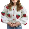 Kvinnors stickor Damer Autumn Winter Single-Breasted Knitwear Girls Leisure Style Strawberry V-Neck Puff Long Sleeve Sticked Coat Slim