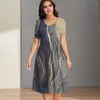 Vestidos casuais vestido de praia solto ajuste elegante plus size mulheres verão a linha midi com contraste cor impressão macio tecido respirável