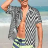 Men's Casual Shirts Summer Shirt Vacation Black Nordic Lines Blouses Minimal Elegant Male Short Sleeve Y2K Street Clothing