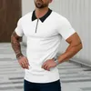 Herren Polos 2024 Frühling/Sommer Slim Solid Color Revers High Street Reißverschluss Match Fashion Urban Sports Atmungsaktives T-Shirt