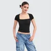 Blouses pour femmes Elegant Commutiting Style Tee-Shirt Breathable Top Square Coule Colche à manches courtes Slim pour l'été