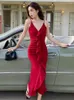 Casual Dresses Fashion Summer Long Evening Christmas Dress Women Clothes Elegant Sweet Sexy Strap Slim Slit Midi Party Prom Robe Mujer