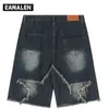 Harajuku Vintage Functional Embroidered Star Pattern Denim Shorts Mens Oversized Sunny Bermuda Casual Shorts College Pants Y2K 240313