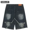 HARAJUKU VINTAGE Funktionell broderad stjärnmönster denim shorts mens överdimensionerade soliga Bermuda casual shorts college byxor y2k 240313