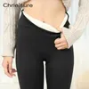 CHRLEISURE Pantaloni invernali caldi Pantaloni a vita alta in pile di velluto spesso Pantaloni elastici casual in lana di agnello resistenti al freddo 240314