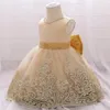 Summer Sequins Bow Baby Girl Dress Gold 1st First Birthday Princess Wedding Kids Party Dresses For Girl Bridemaids Evening Gown 240307