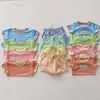 Neonati nati per bambina Ragazzi Estate Manica corta Patch Top T-shirt Pantaloni scozzesi Bambini Abbigliamento per bambini Set di cotone 2 pezzi 024M 240314