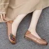 Loafers tre blommor retro svarta lägenheter för kvinnor äkta lädermockasin vintage kvinna grunt loafers mysiga sommar kvinnor glider på skor