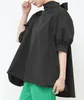 Bluzki damskie japońskie łuk z tyłu solidne krótkie puchanie zabytkowe koszule luźne damskie bawełniane kołnierz w połowie wysokości 2024 wiosenna jesień